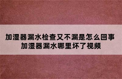 加湿器漏水检查又不漏是怎么回事 加湿器漏水哪里坏了视频